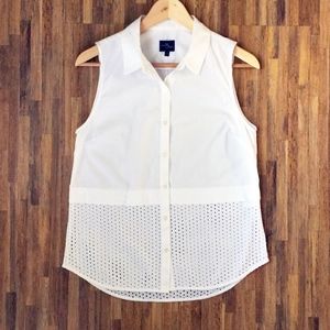 Market & Spruce White Sleeveless Eyelet Top